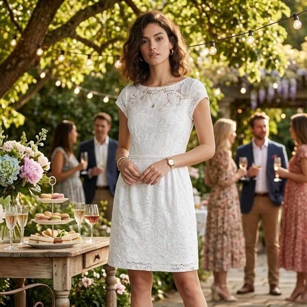 Nanette Lepore White Eyelet Dress‎ Womens 12 Floral Cotton Cottagecore Coquette